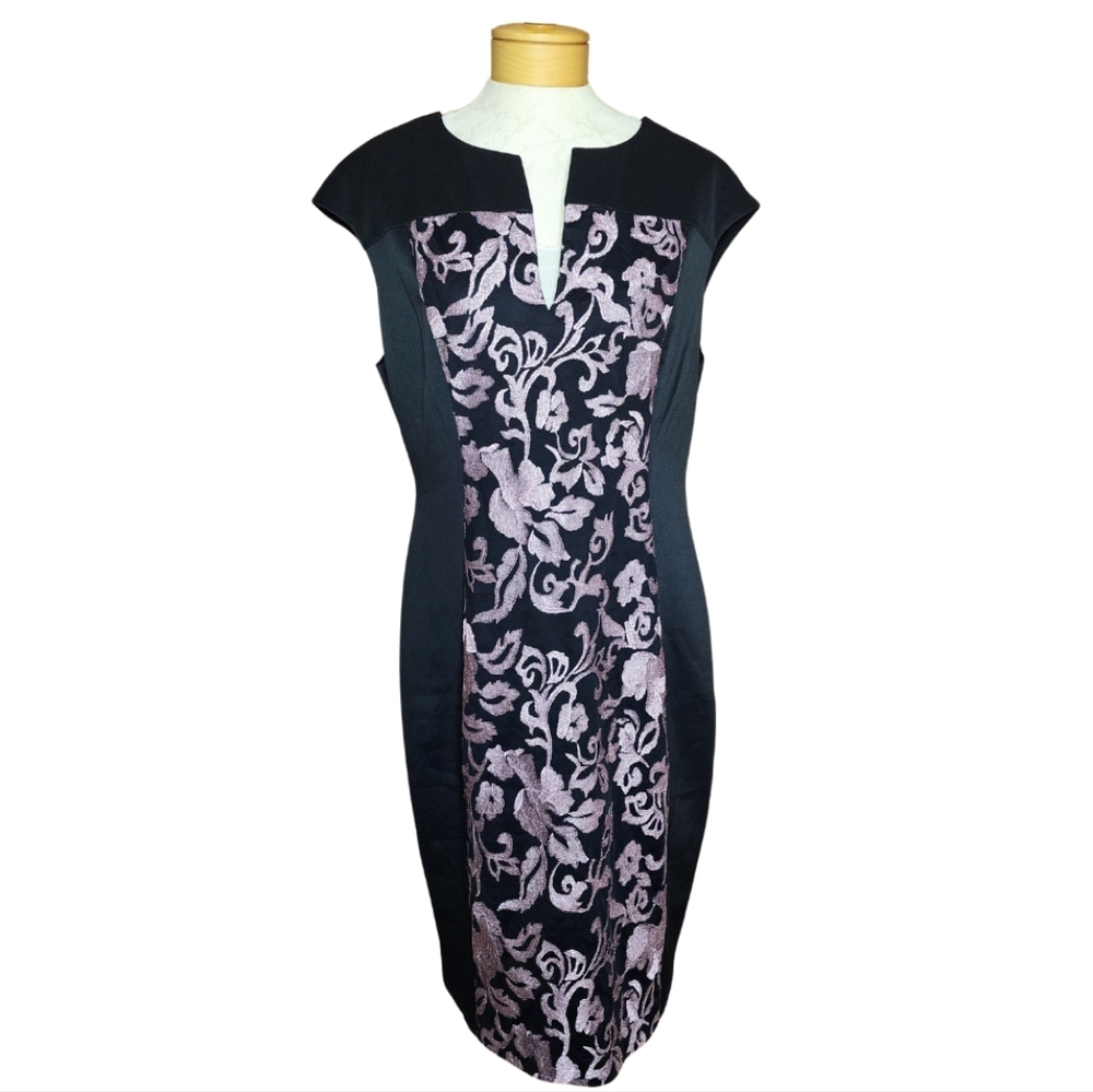 NWOT Connected Apparel Embroidered Metallic Mesh Sheath Dress - Size 14